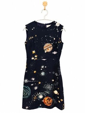 🚩steal Valentino Navy Sleeveless Planet & Star Print Dress